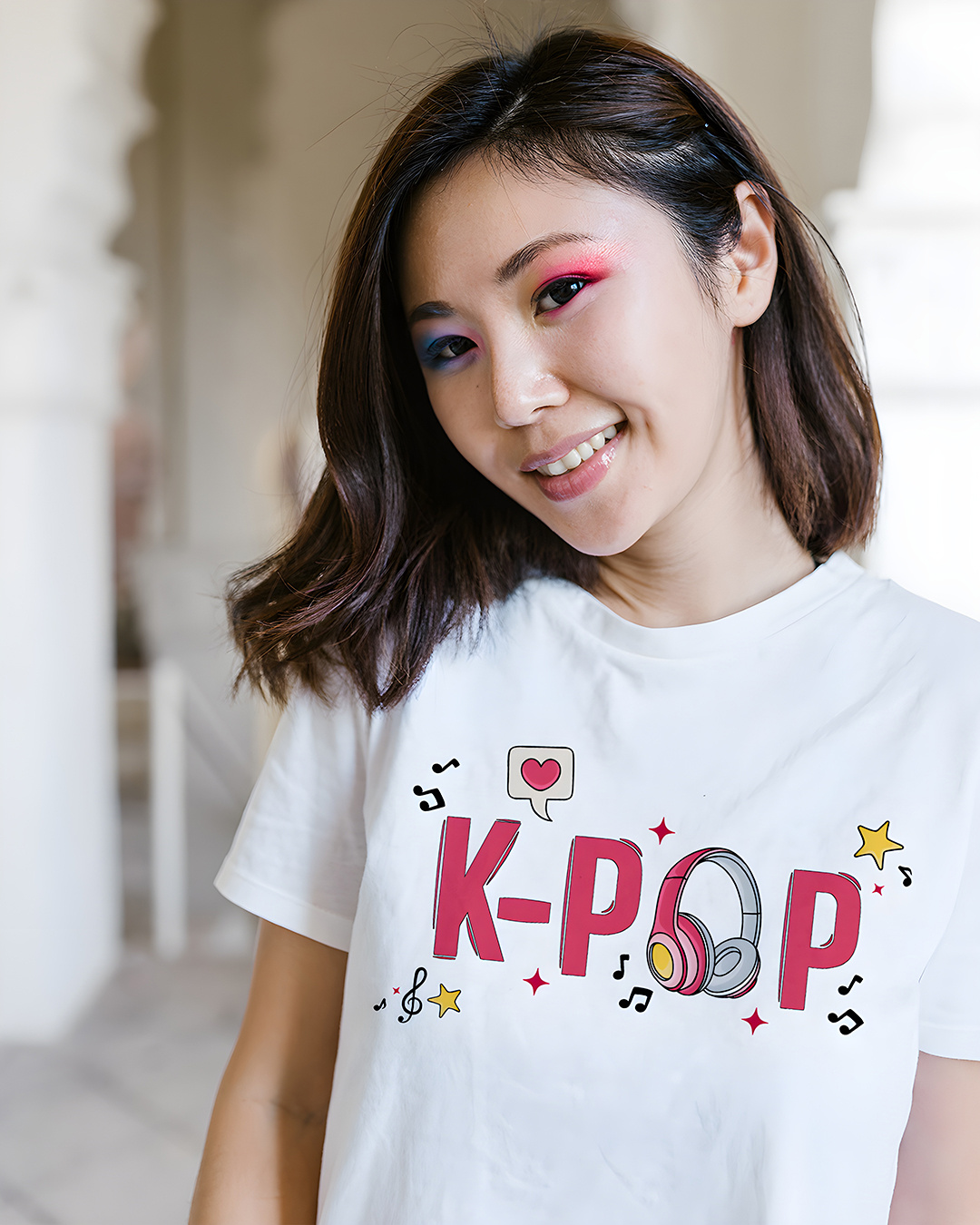 Shop Women's White BST K-Pop Typography T-shirt-Back