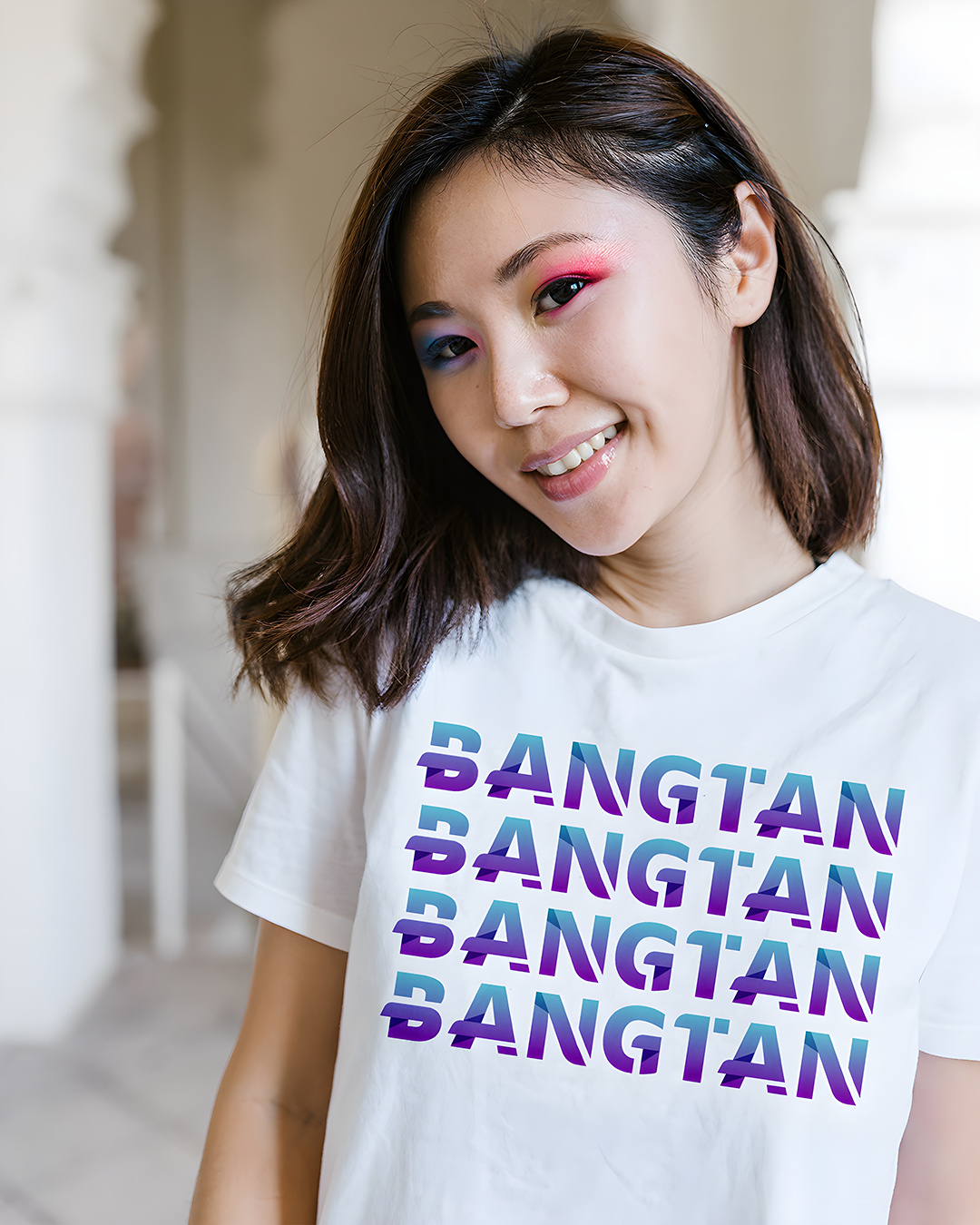 Shop Women's White BTS Bangtan Typography T-shirt-Back