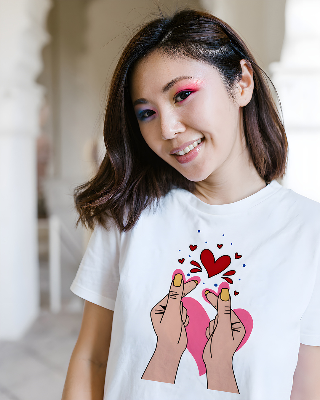 Shop Women's White BTS K-Drama Hearts Graphic Printed T-shirt-Back