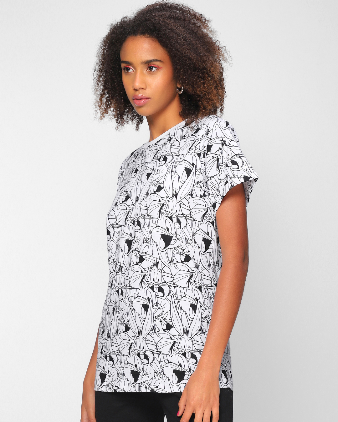 Shop Women's White Bugs Bunny All Over Printed Boyfriend T-shirt-Back
