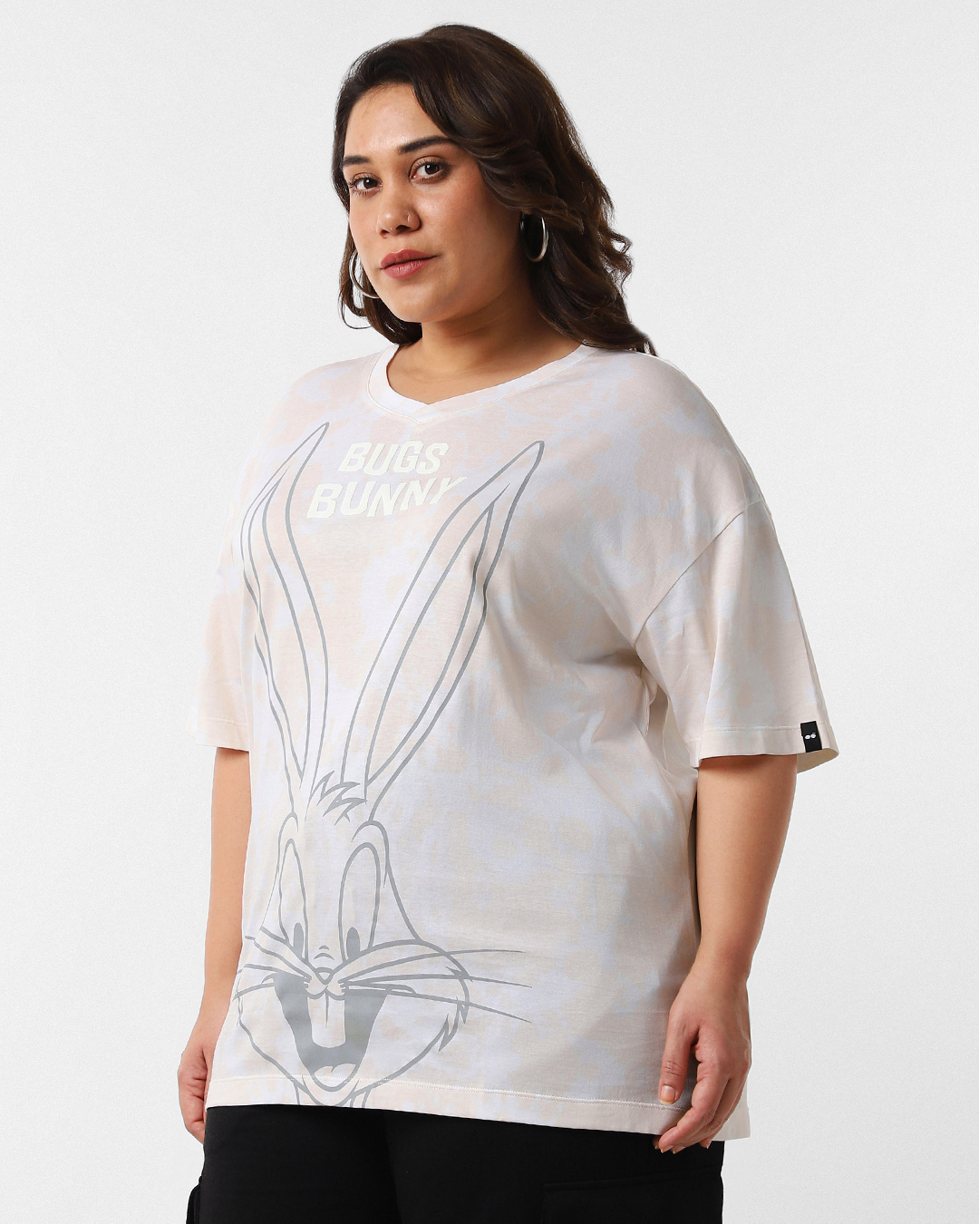 Shop Women's White Bunny Placement Graphic Printed Oversized Plus Size T-shirt-Back