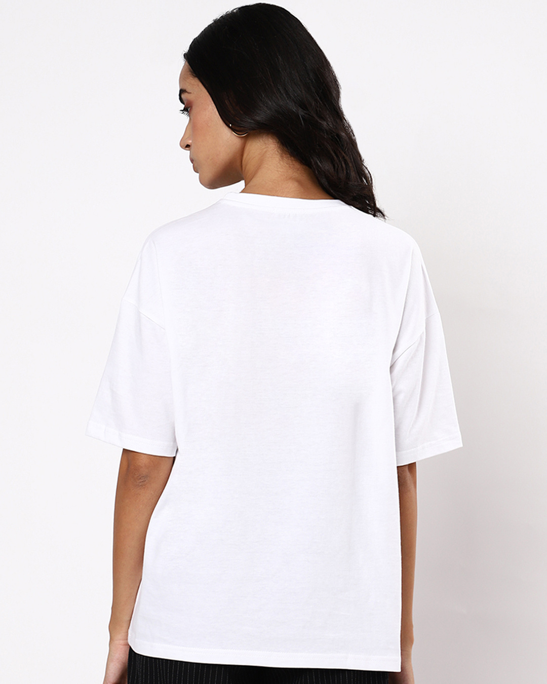 Shop Women's White Bunny Typography Oversized fit T-shirt-Back