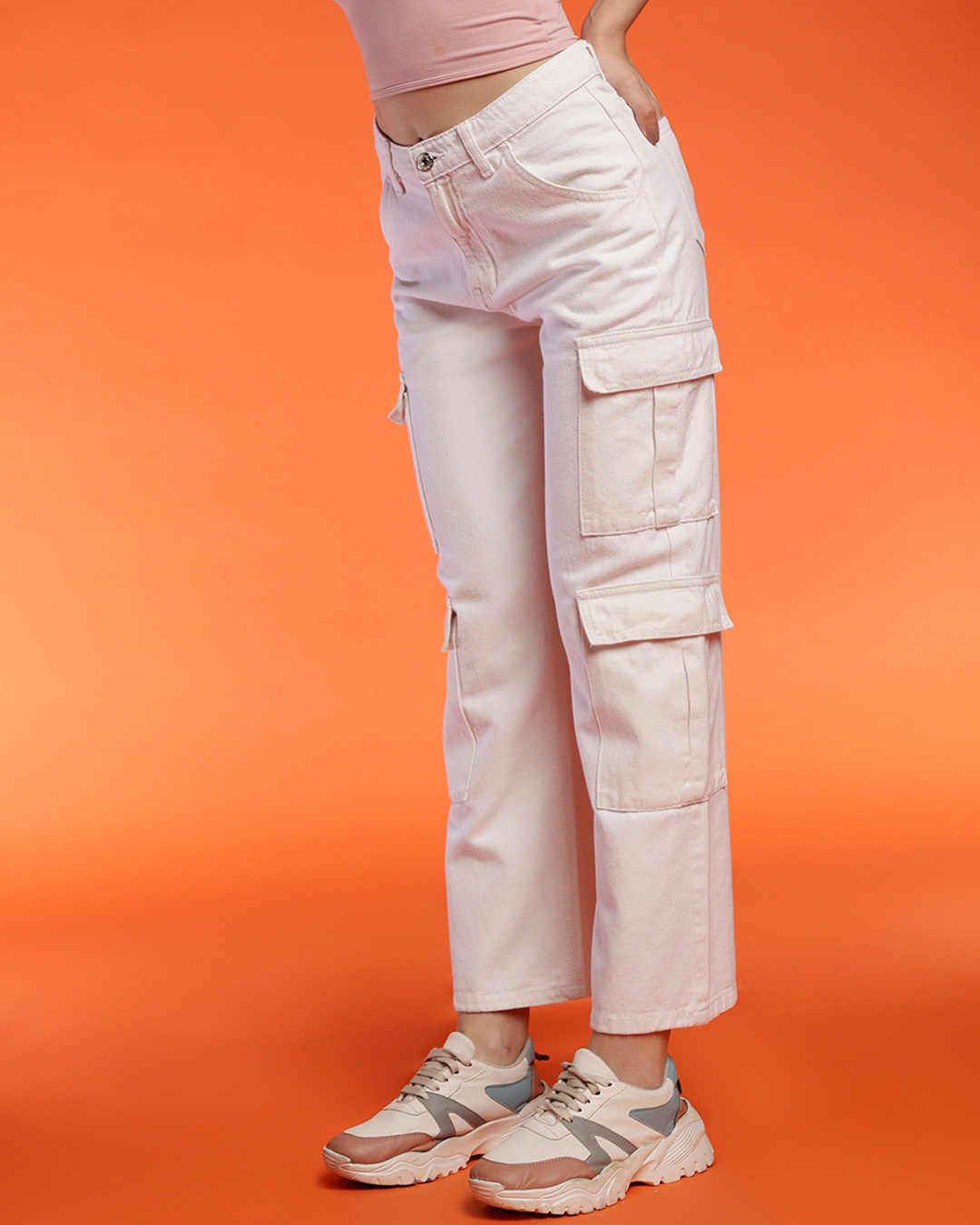 Shop Women's White Cargo Jeans-Back