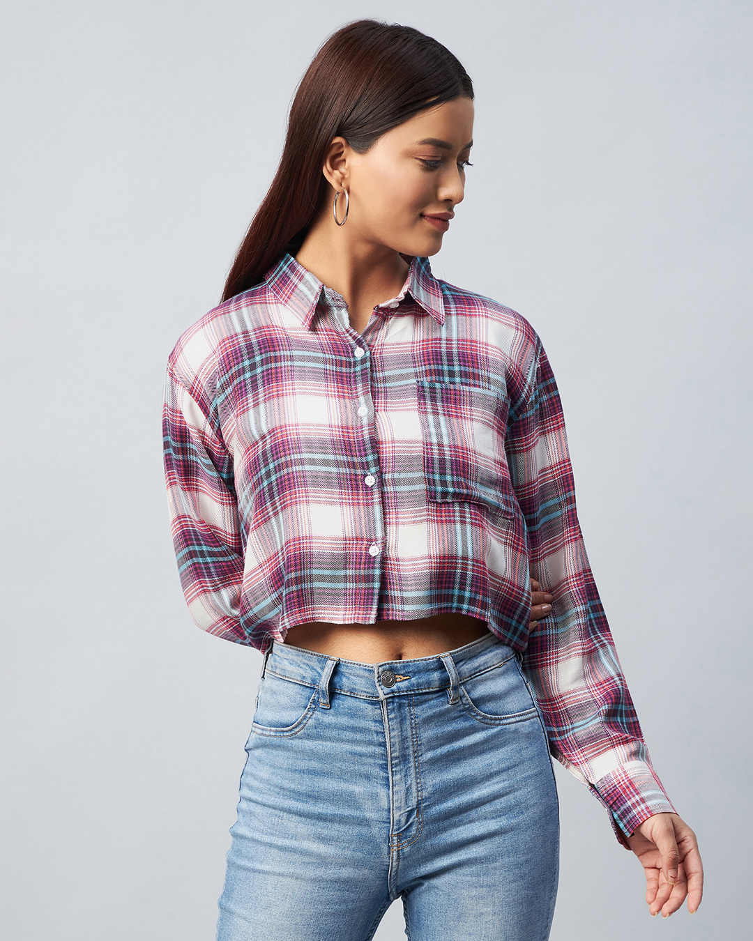Women's Checked Black Cropped Shirt