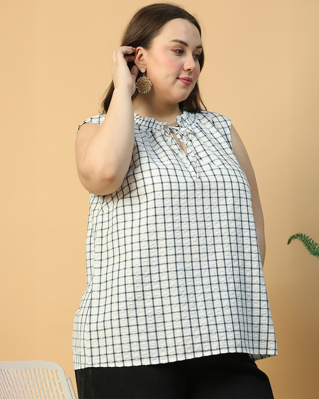 Shop Women's White Checked Plus Size Top-Back