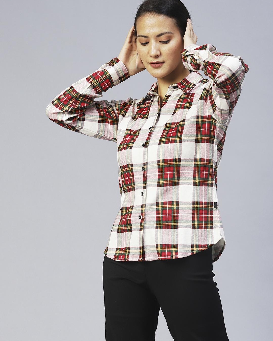 Shop Women's White Checked Slim Fit Shirt-Back