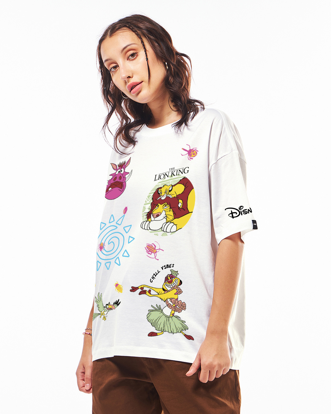 Shop Women's White Chill Vibes Graphic Printed Oversized T-shirt-Back