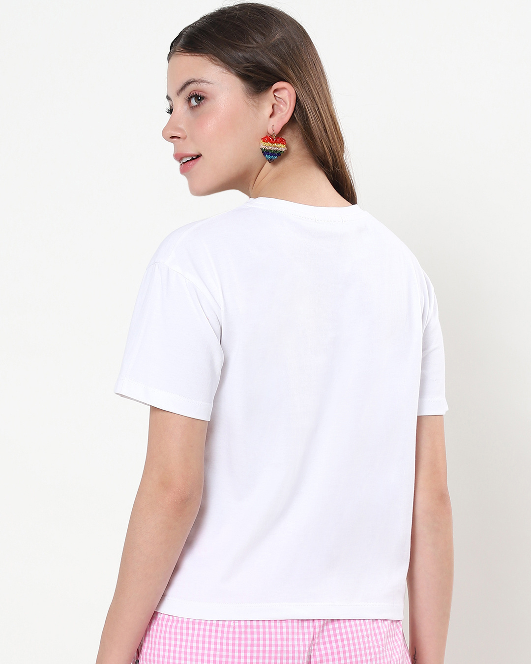 Shop Women's White Color Hands Sign Relaxed Fit Short Top-Back