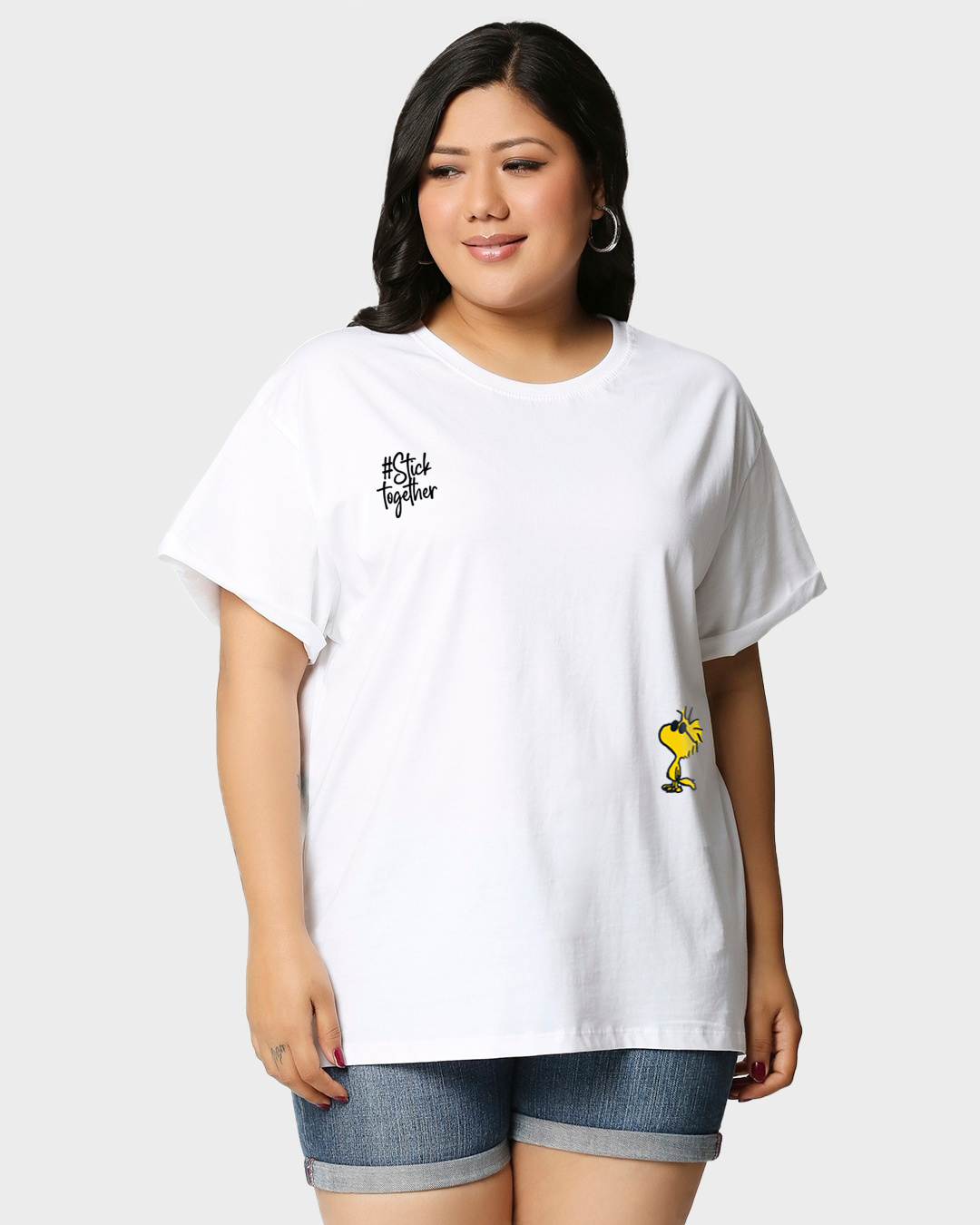 Shop Women's White Cool Pals Graphic Printed Plus Size Boyfriend T-shirt-Back