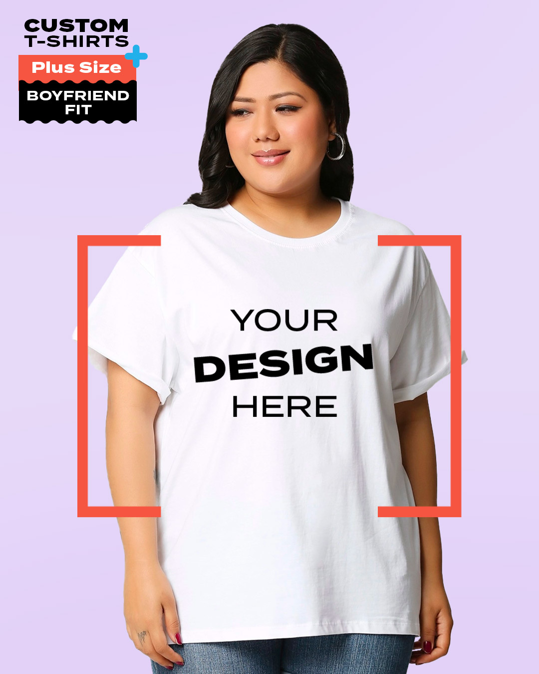 Buy Women's White Customizable Plus Size Boyfriend Fit Tshirt for