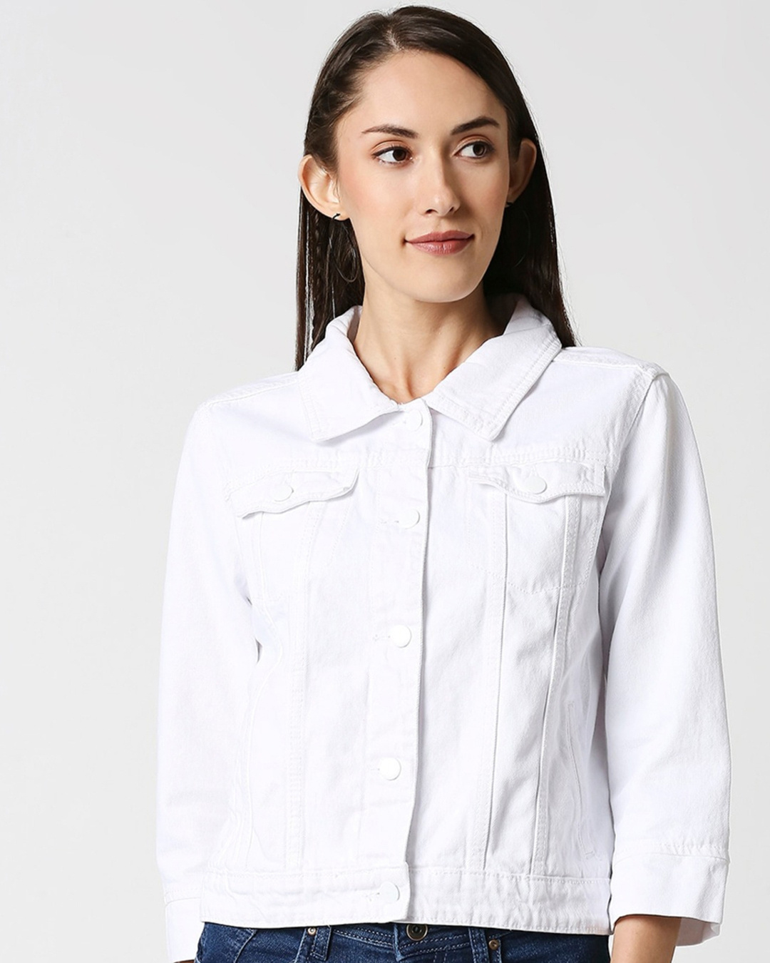Buy Women's White Denim Blend Jacket Online at Bewakoof