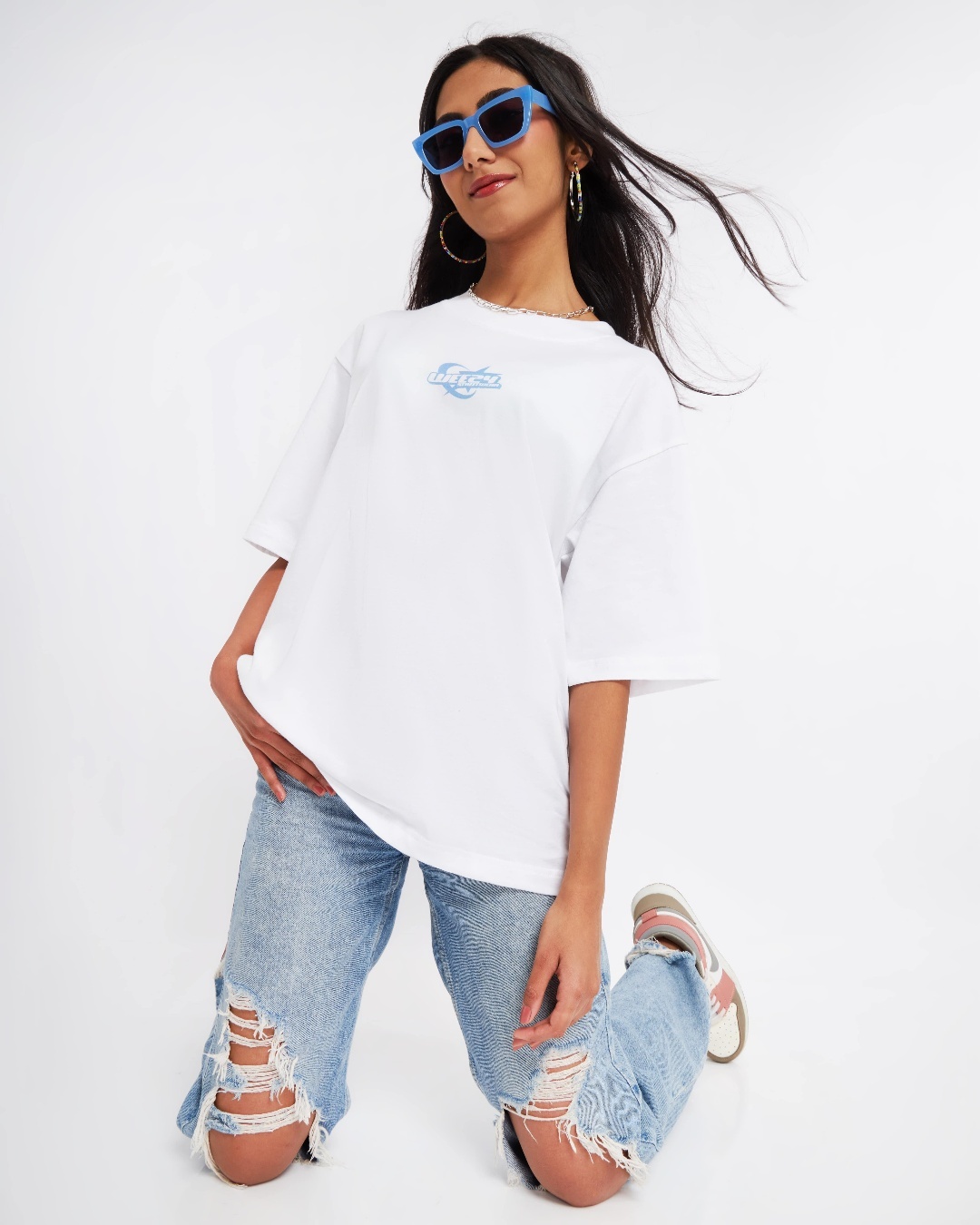 Shop Women's White Depressed Graphic Printed Oversized T-shirt-Back