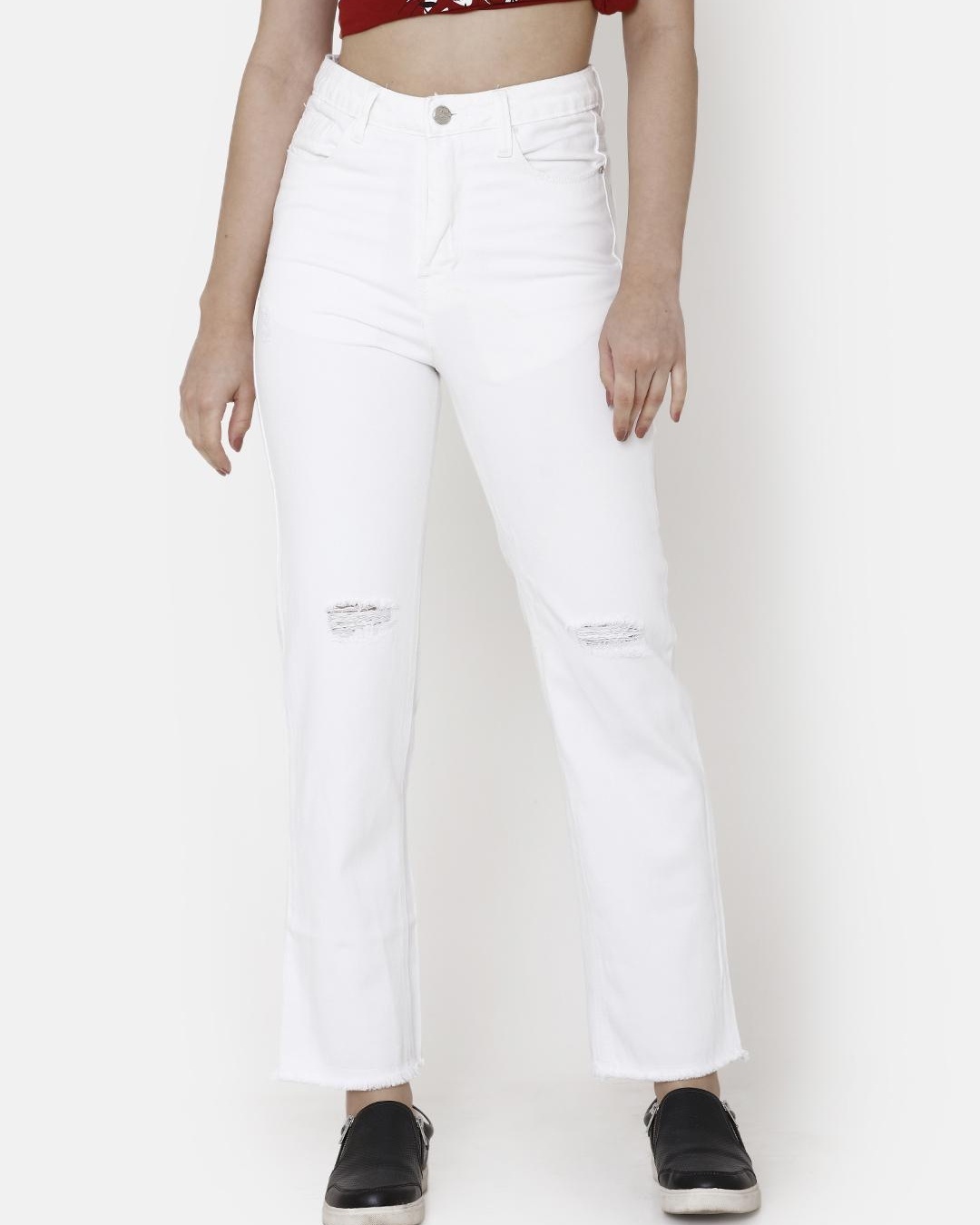 Buy Women's White Distressed Slim Fit Jeans for Women White Online at Bewakoof
