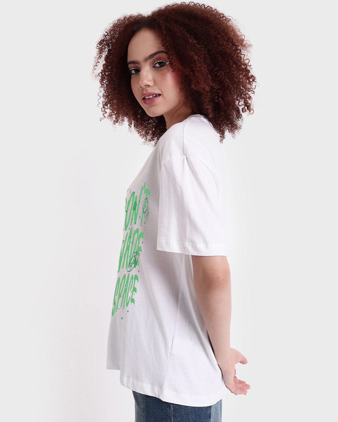 Shop Women's White Don't Invade Graphic Printed Oversized T-shirt-Back