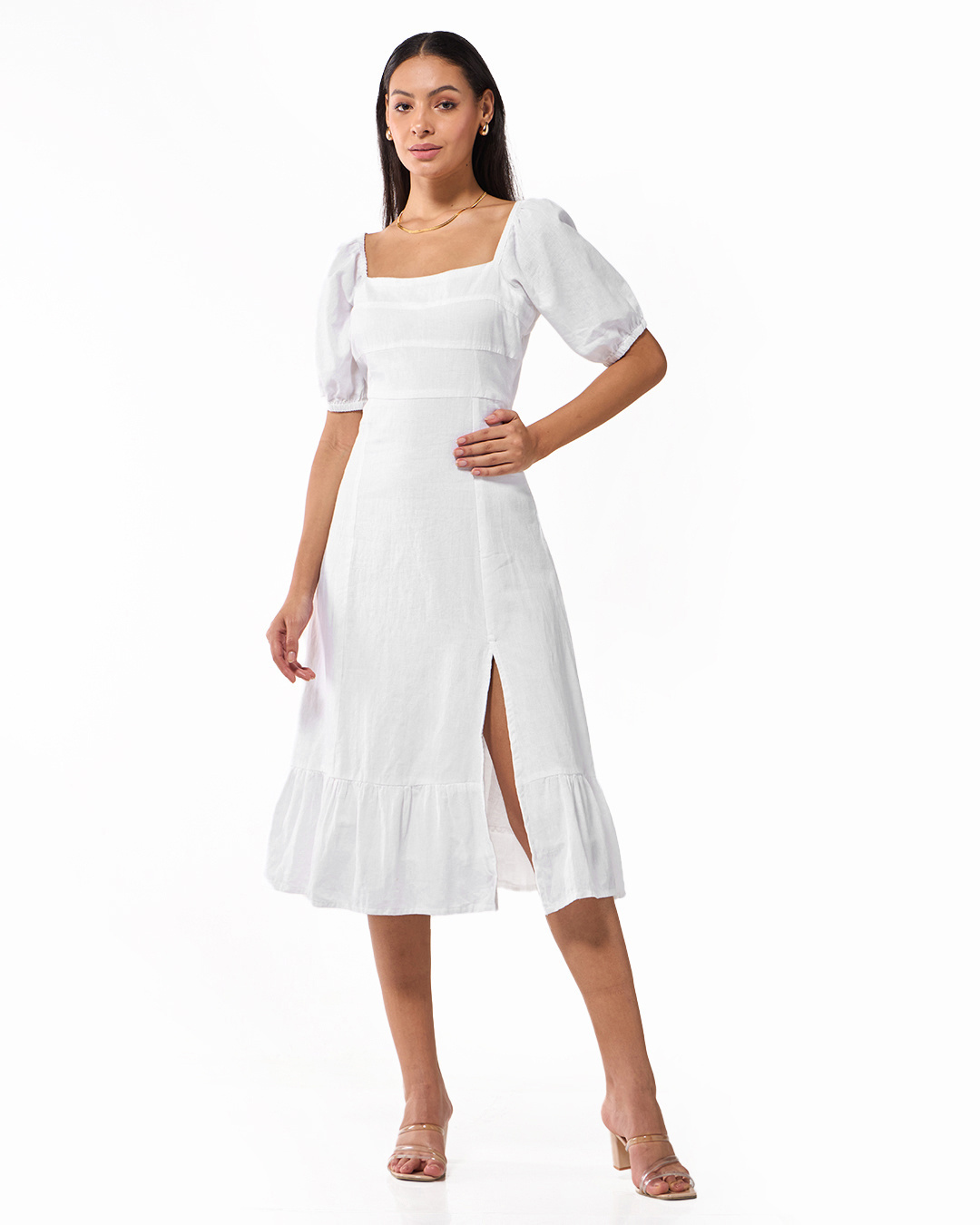 Shop Women's White A-Line Midi Dress-Back