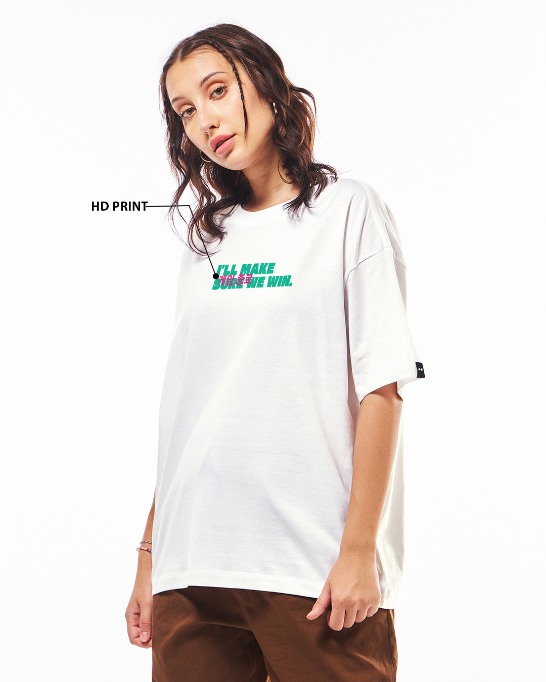 Shop Women's White Elimination Graphic Printed Oversized T-shirt-Back