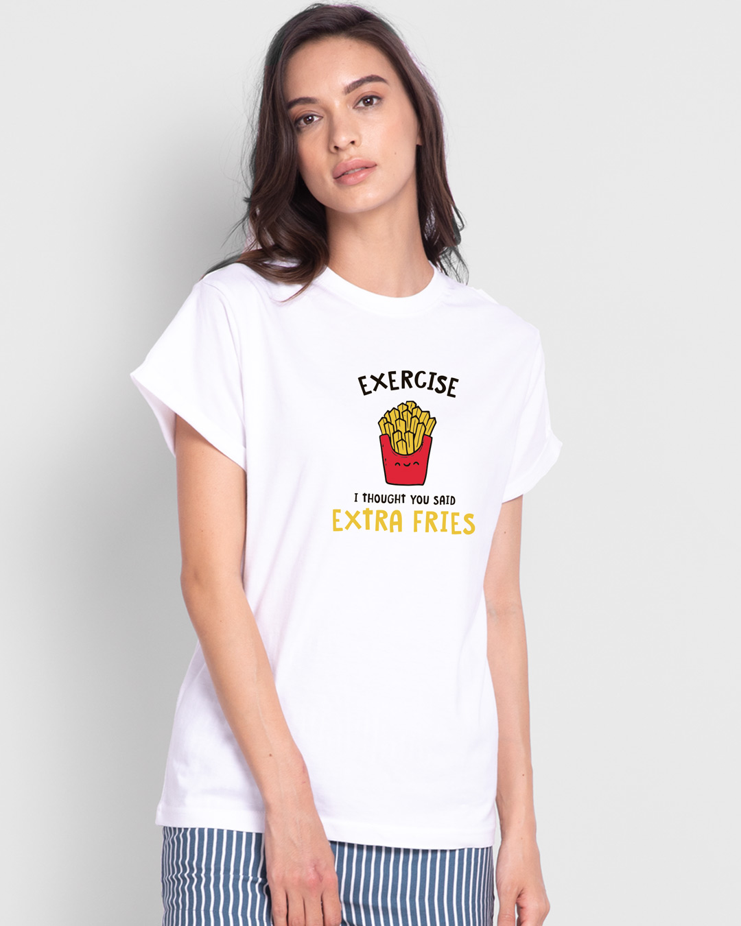 Shop Women's White Extra Fries Boyfriend T-shirt-Back