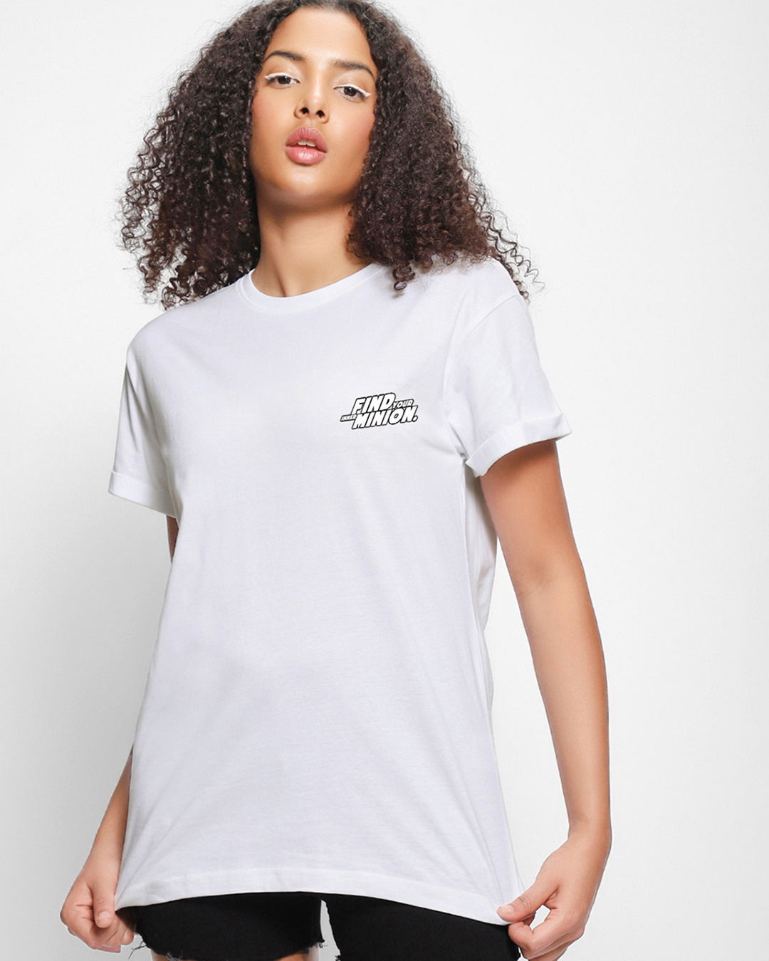 Shop Women's White Find Your Inner Minion Graphic Printed Boyfriend T-shirt-Back
