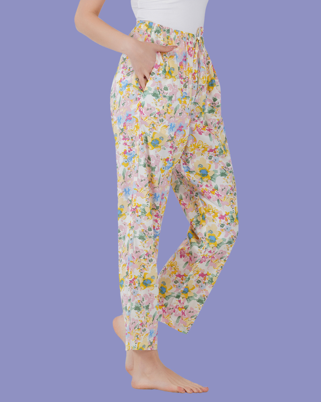 Shop Women's White Floral Print Pyjamas-Back