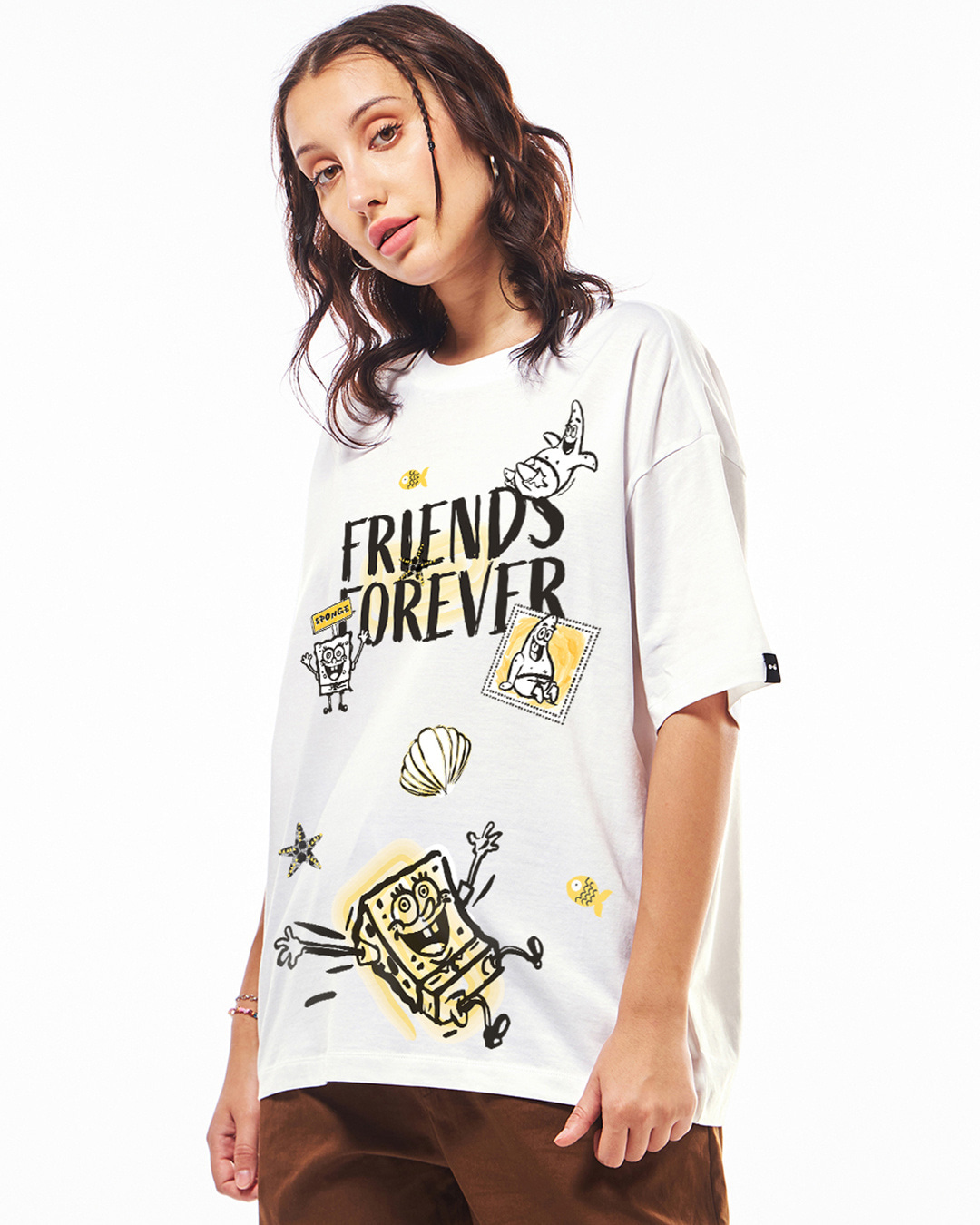 Shop Women's White Friends Forever Graphic Printed Oversized T-shirt-Back