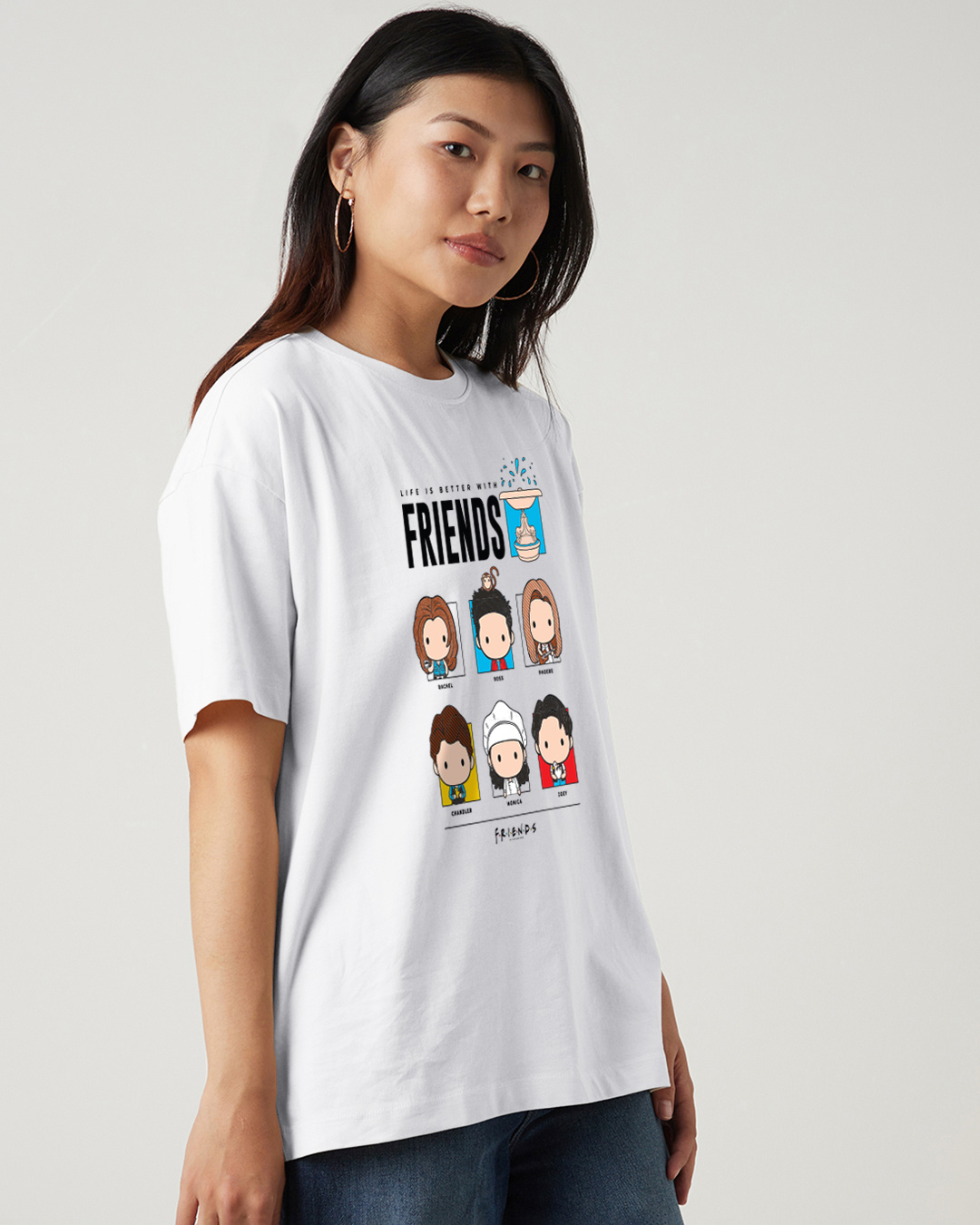 Shop Women's White Friends Life Graphic Printed Oversized T-shirt-Back