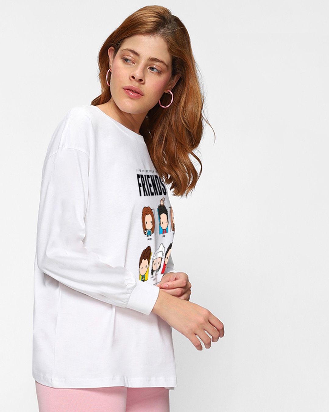 Shop Women's White Friends Life Graphic Printed Oversized T-shirt-Back