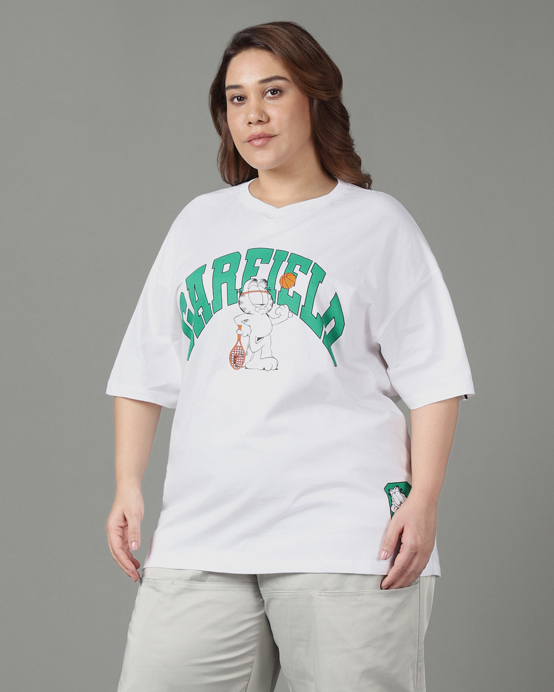 Shop Women's White Garfield Graphic Printed Oversized Plus Size T-shirt-Back
