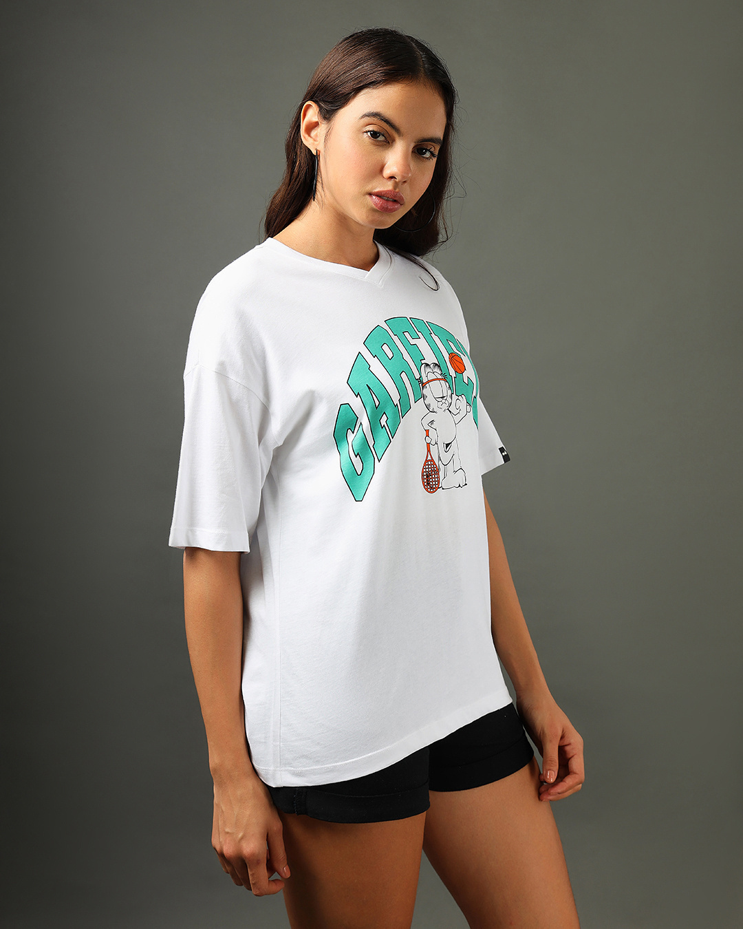Shop Women's White Garfield Graphic Printed Oversized T-shirt-Back