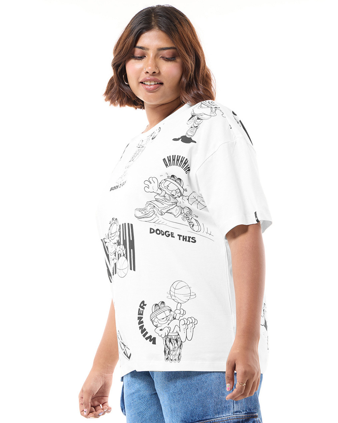 Shop Women's White Garfield League Graphic Printed Oversized Plus Size T-shirt-Back