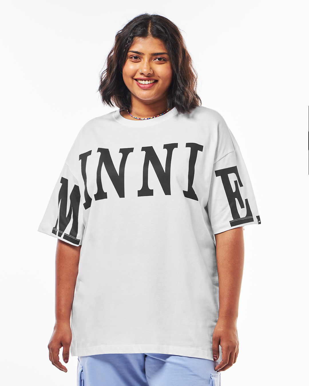 Shop Women's White Minnie Graphic Printed Oversized Plus Size T-shirt-Back
