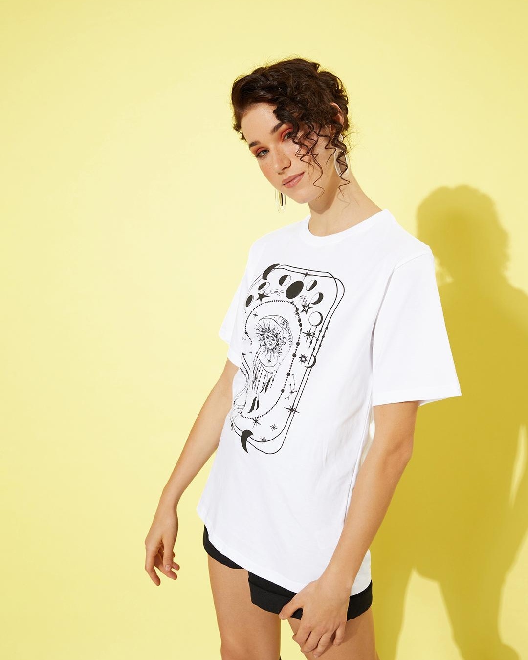 Shop Women's White Graphic Printed Oversized T-shirt-Back