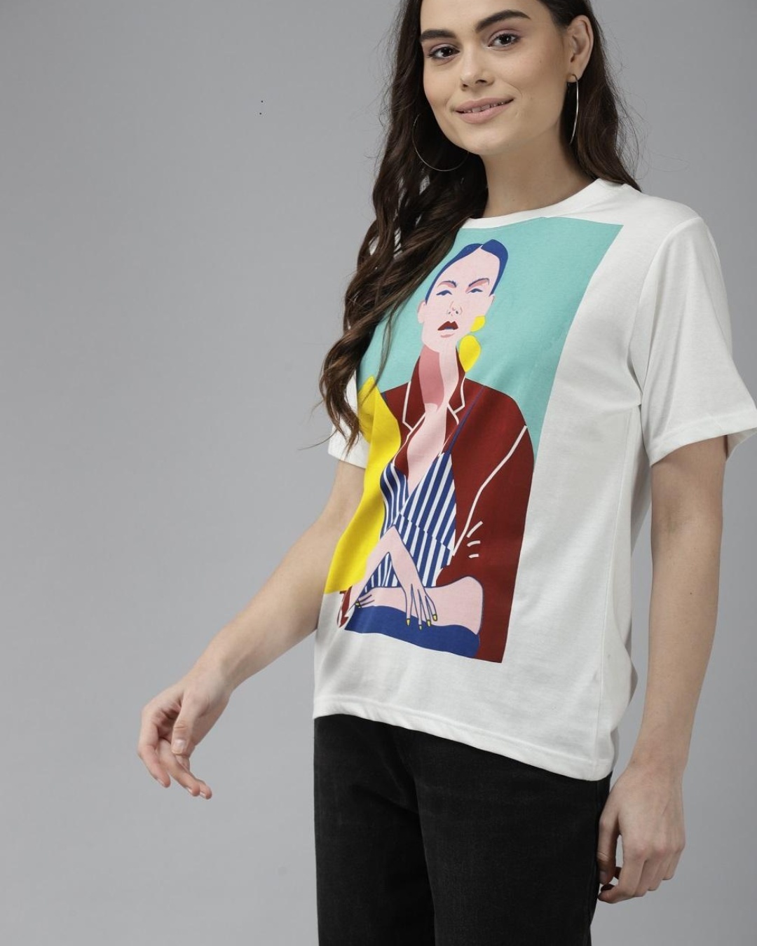 Shop Women's White Graphic Printed T-shirt-Back