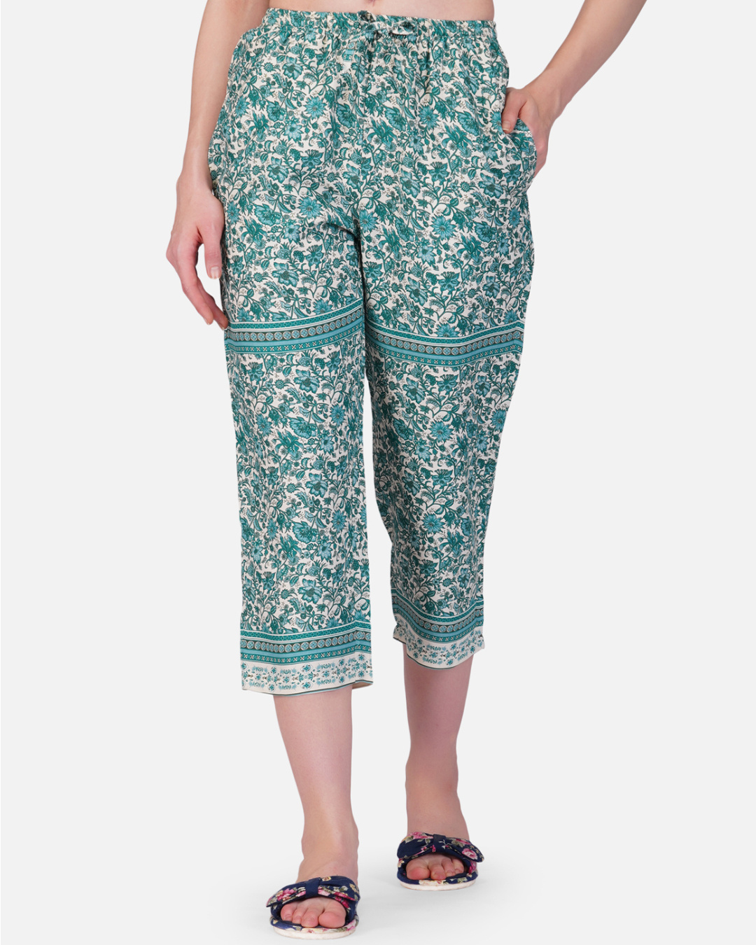 Buy Women's White & Green All Over Printed Capris for Women Green Online at Bewakoof