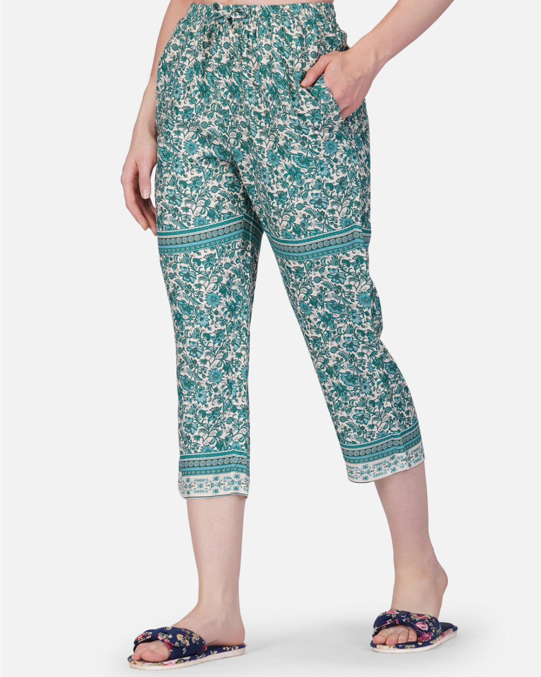Shop Women's White & Green All Over Printed Capris-Back
