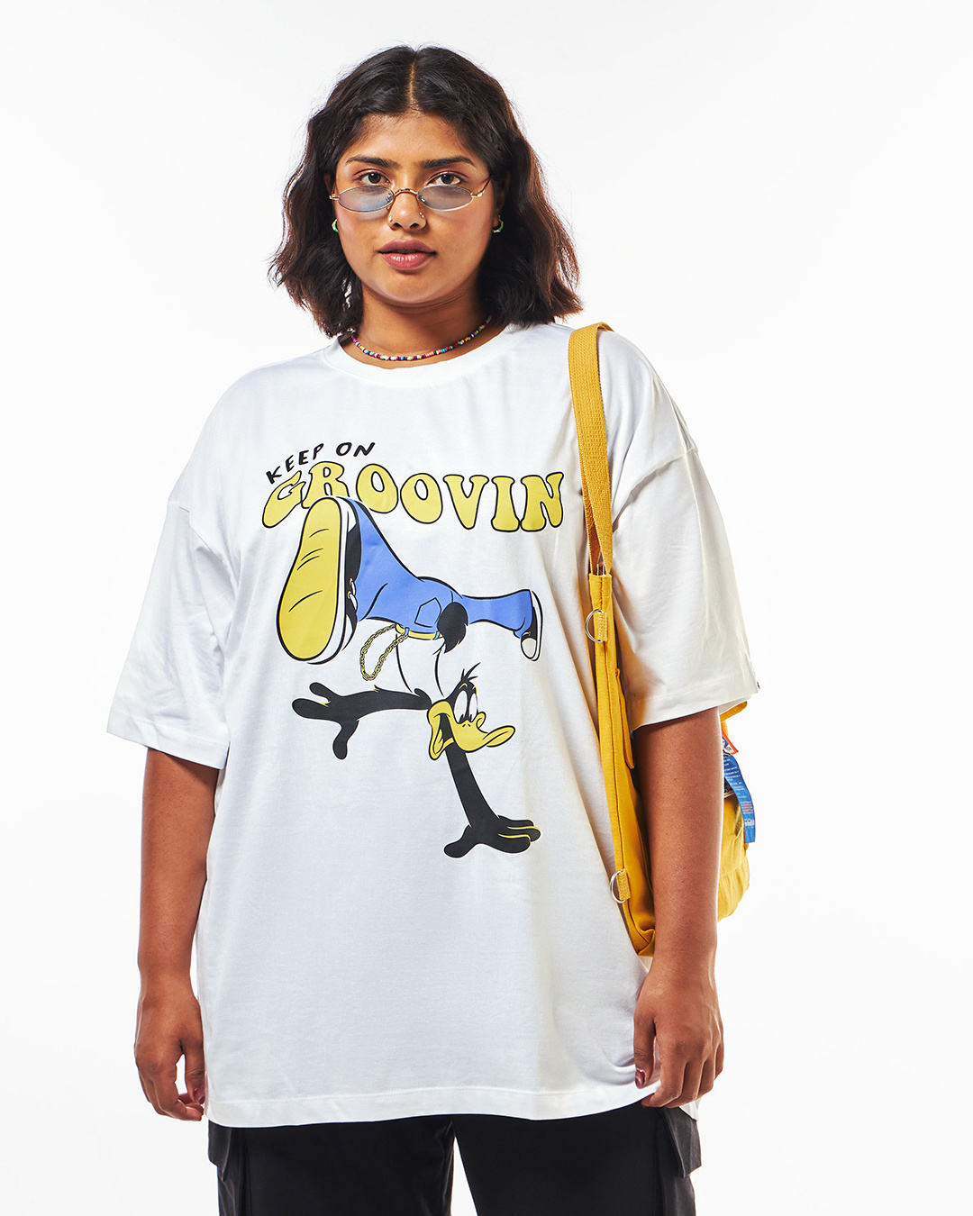Buy Women's White Groovin Graphic Printed Oversized Plus Size T-shirt ...