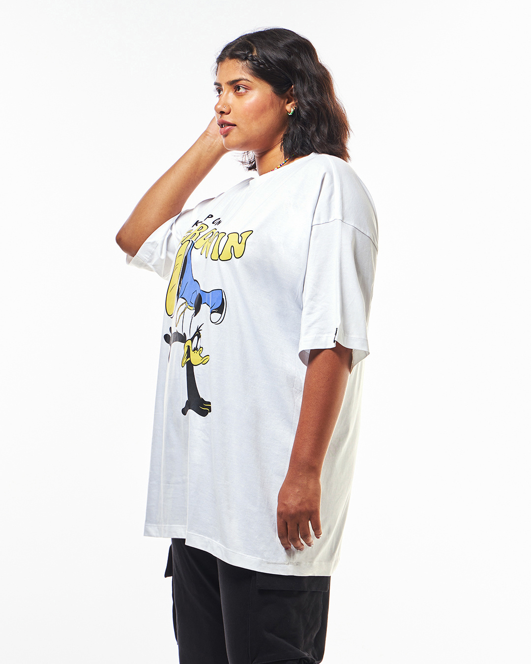 Shop Women's White Groovin Graphic Printed Oversized Plus Size T-shirt-Back