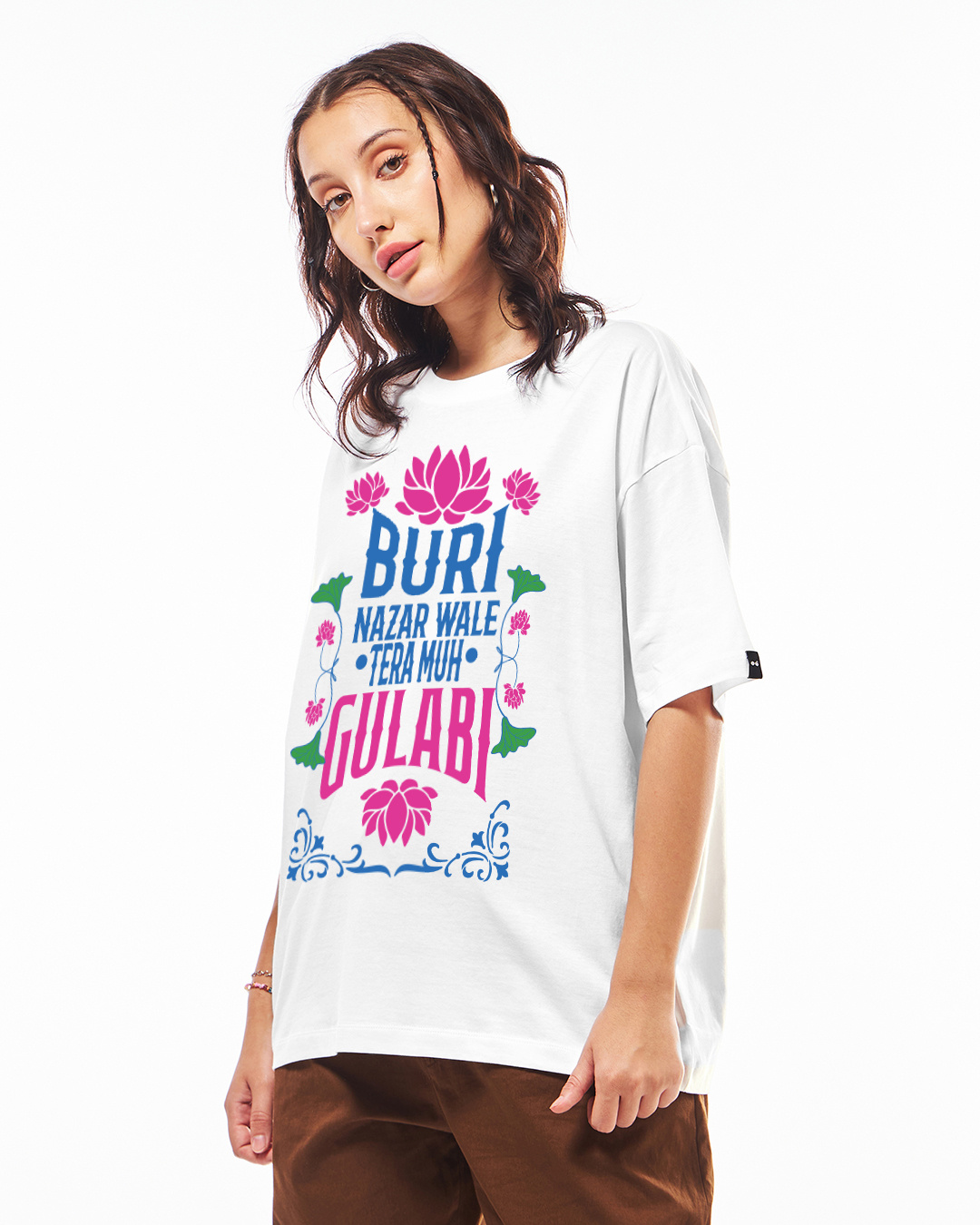 Shop Women's White Gulabi Graphic Printed Oversized T-shirt-Back