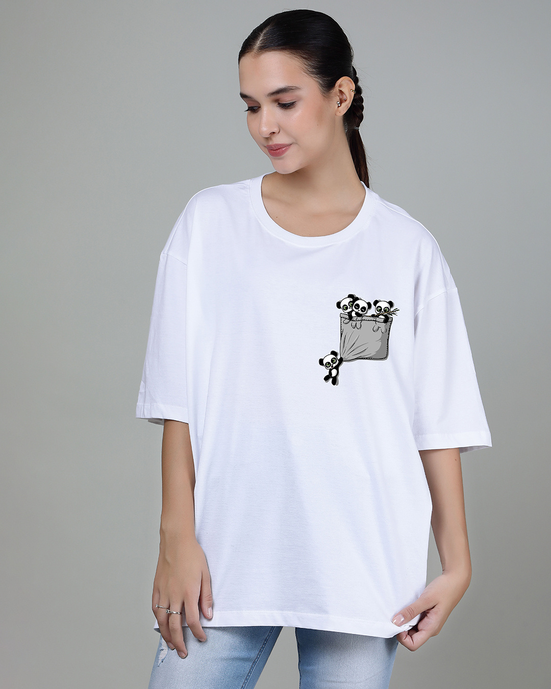 Buy Womens White Hanging Panda Graphic Printed Oversized T Shirt Online At Bewakoof 