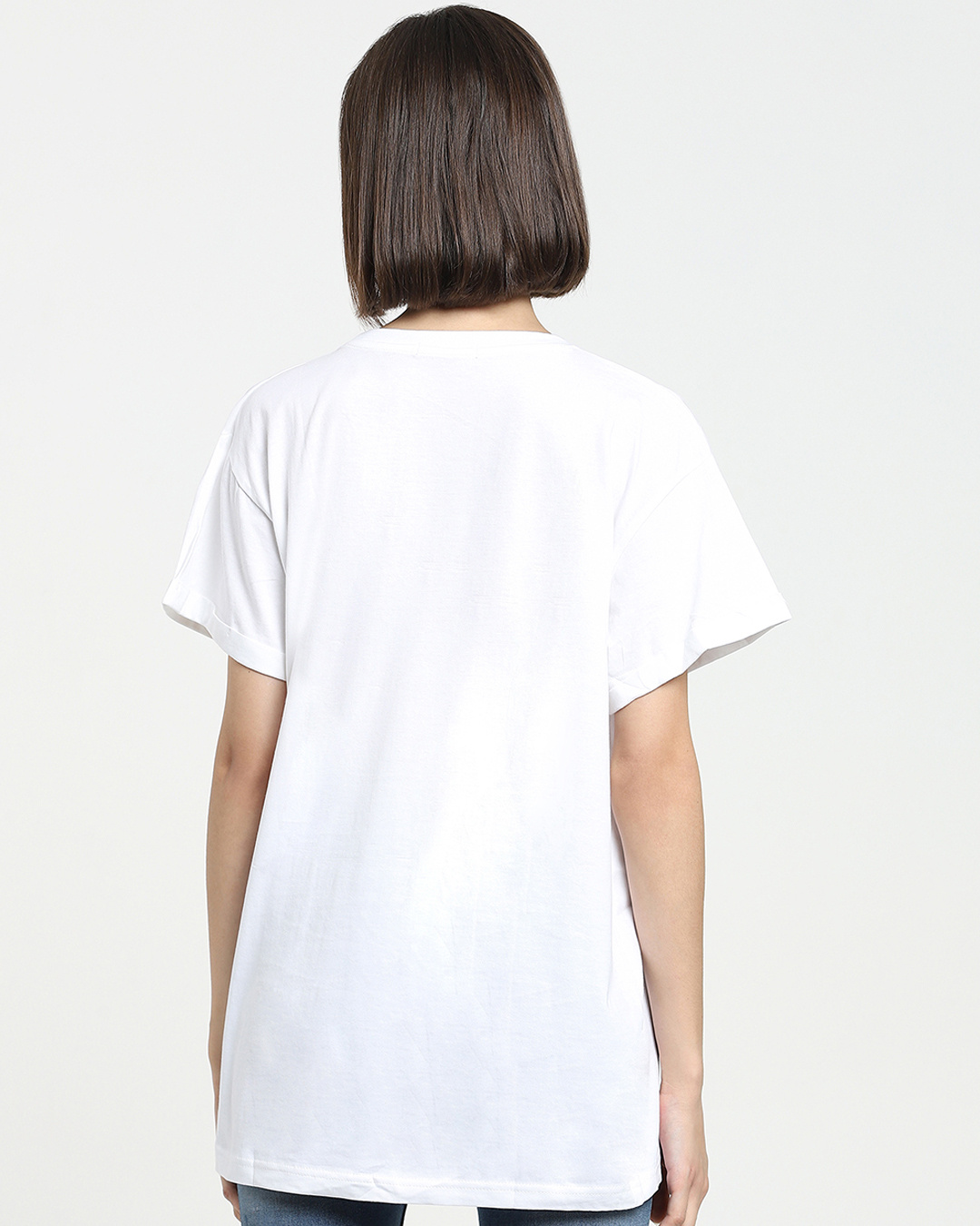Shop Women's White Happy Earth Typography Boyfriend T-shirt-Back
