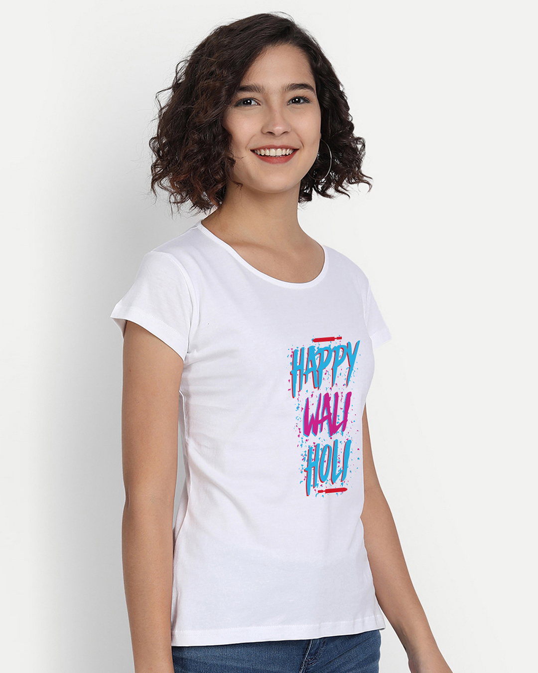 Shop Women's White Happy Wali Holi Printed Relaxed Fit T-shirt-Back