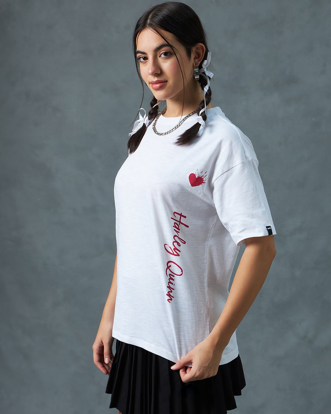Shop Women's White Harley Quinn Graphic Printed Oversized T-shirt-Back