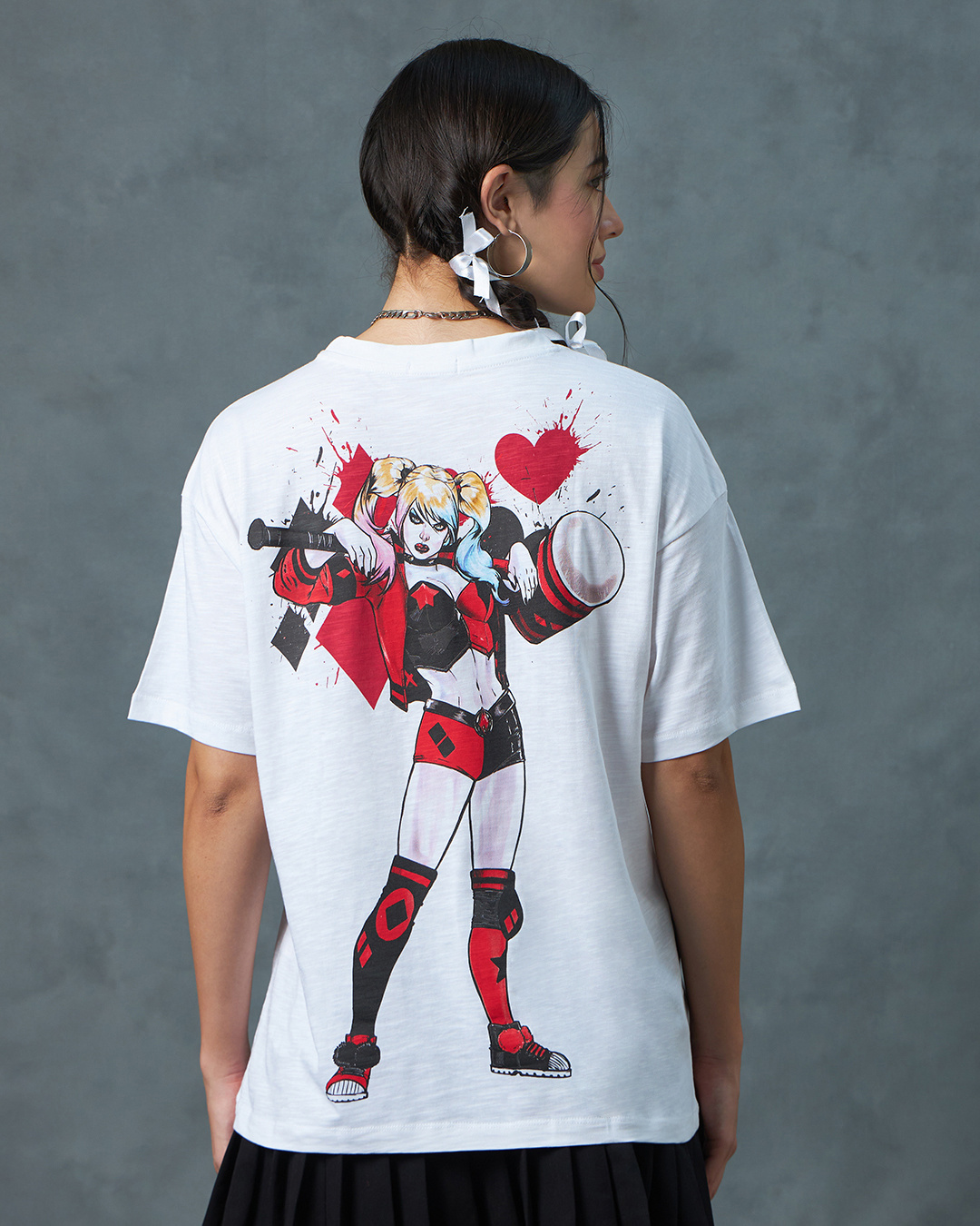 Buy Women s White Harley Quinn Graphic Printed Oversized T shirt Online at Bewakoof