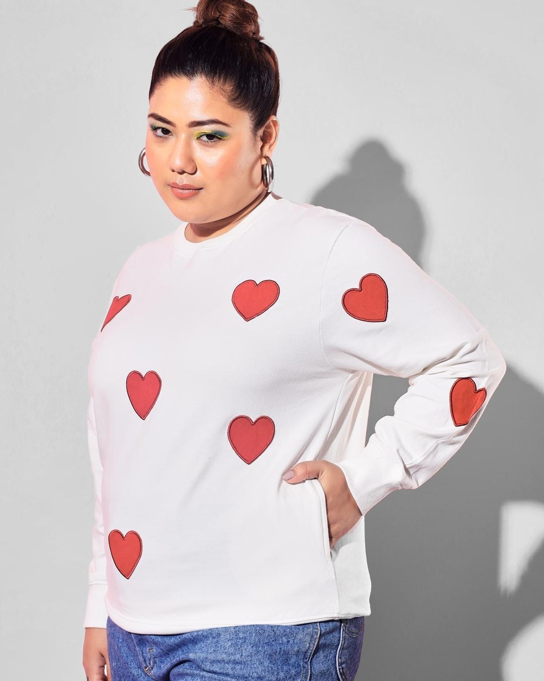 Shop Women's White Hearts Embroidered Plus Size Sweatshirt-Back