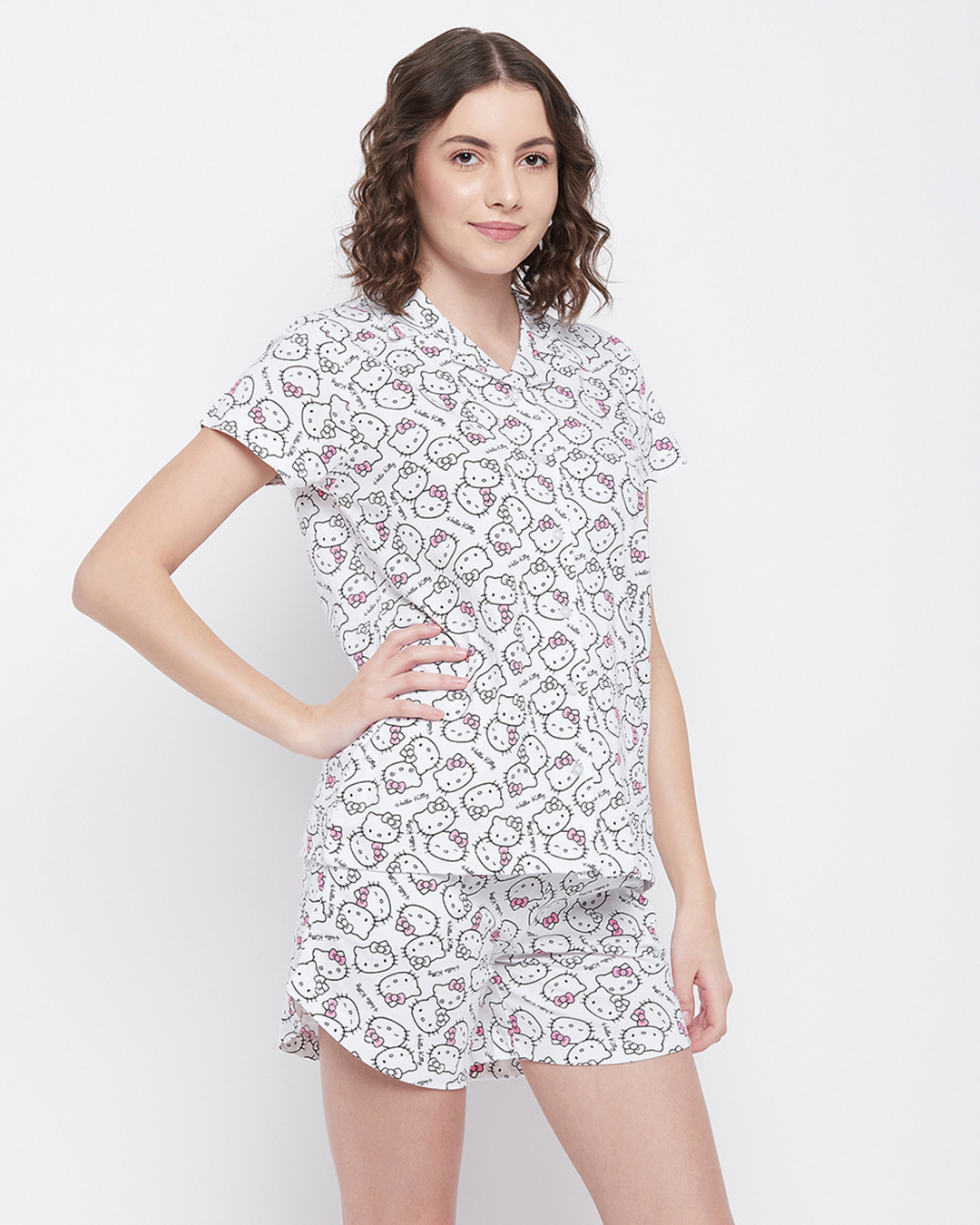 Shop Women's White Hello Kitty Print Top & Shorts Set-Back