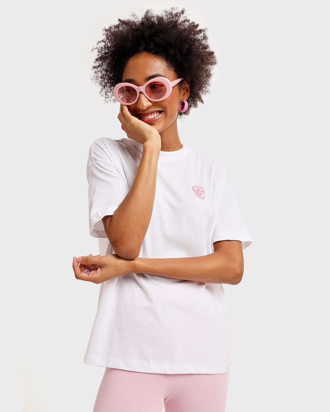 Shop Women's White Heyyyy Lazy Typography Oversized T-shirt-Back