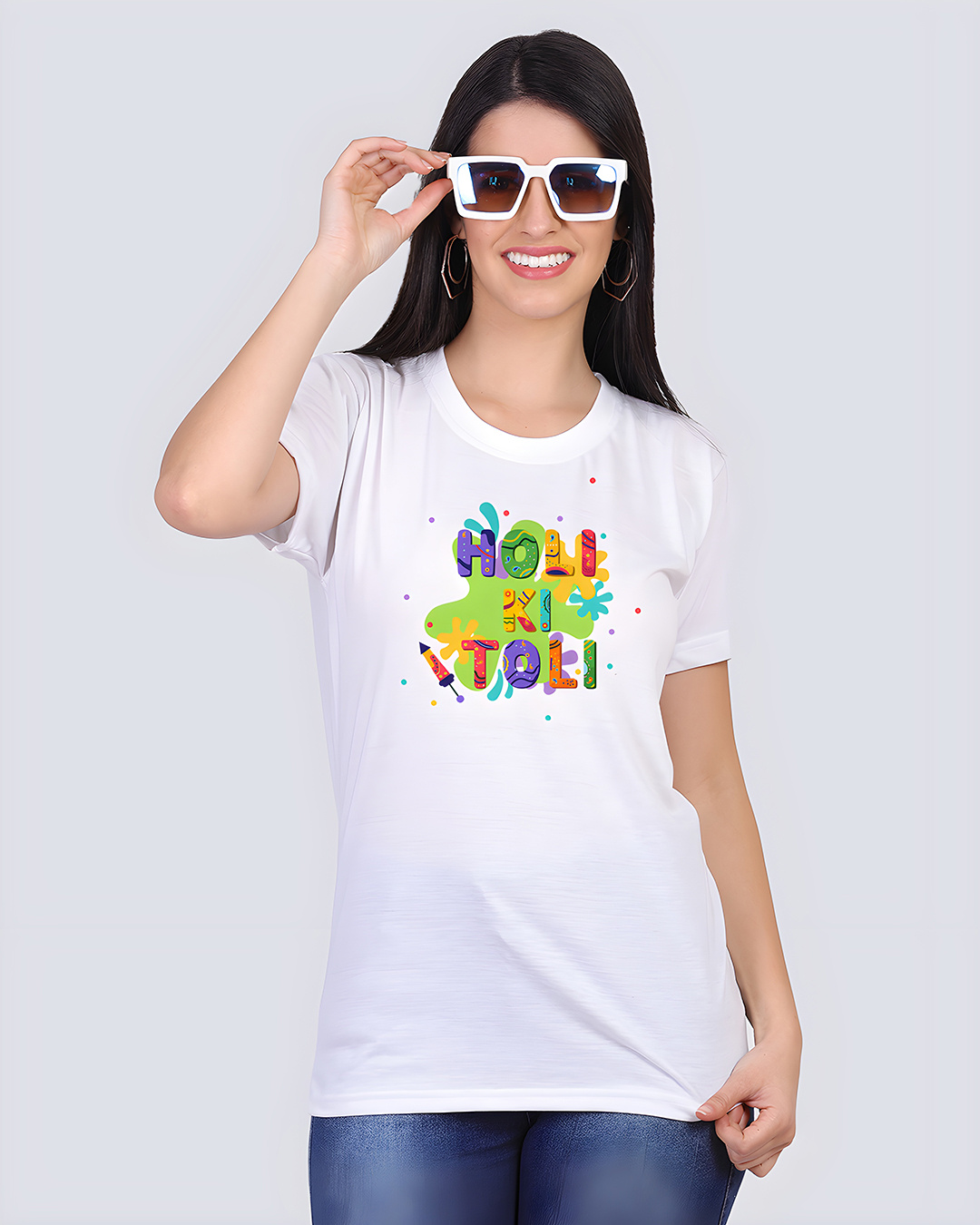 Shop Women's White Holi Ki Toli Cotton T-shirt-Back