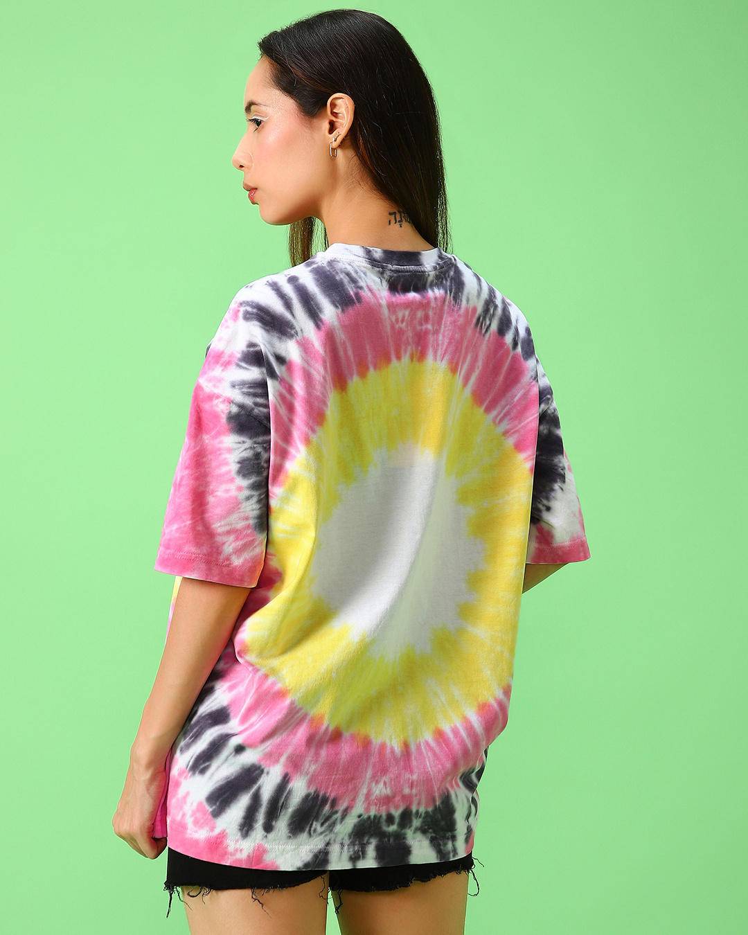 Shop Women's Pink & Yellow Hopeless Romantic Tie & Dye Oversized T-shirt-Back