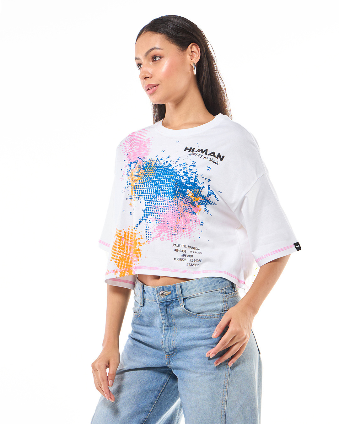 Shop Women's White Human Graphic Printed Oversized Short Top-Back