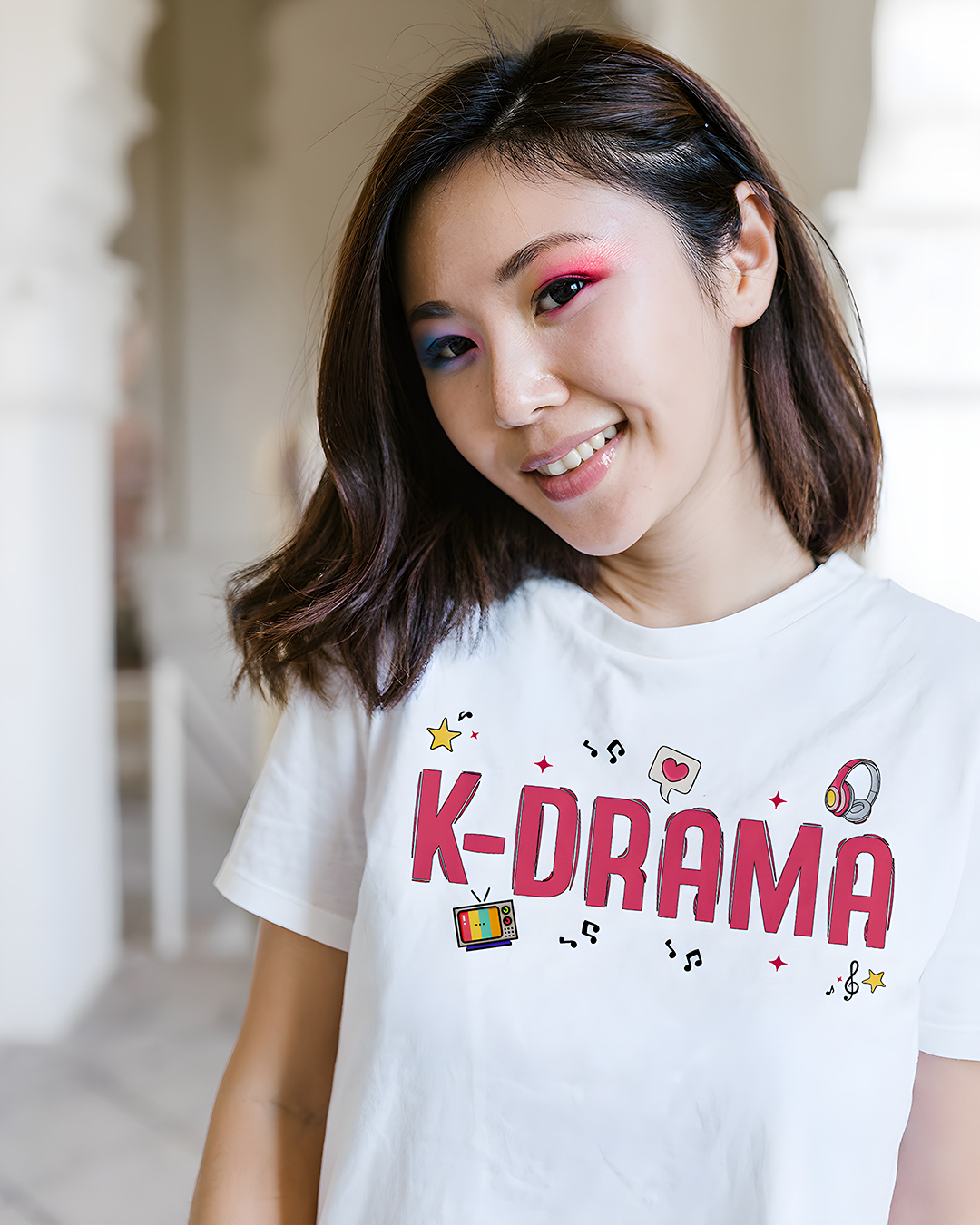 Shop Women's White BST K-Drama Typography T-shirt-Back