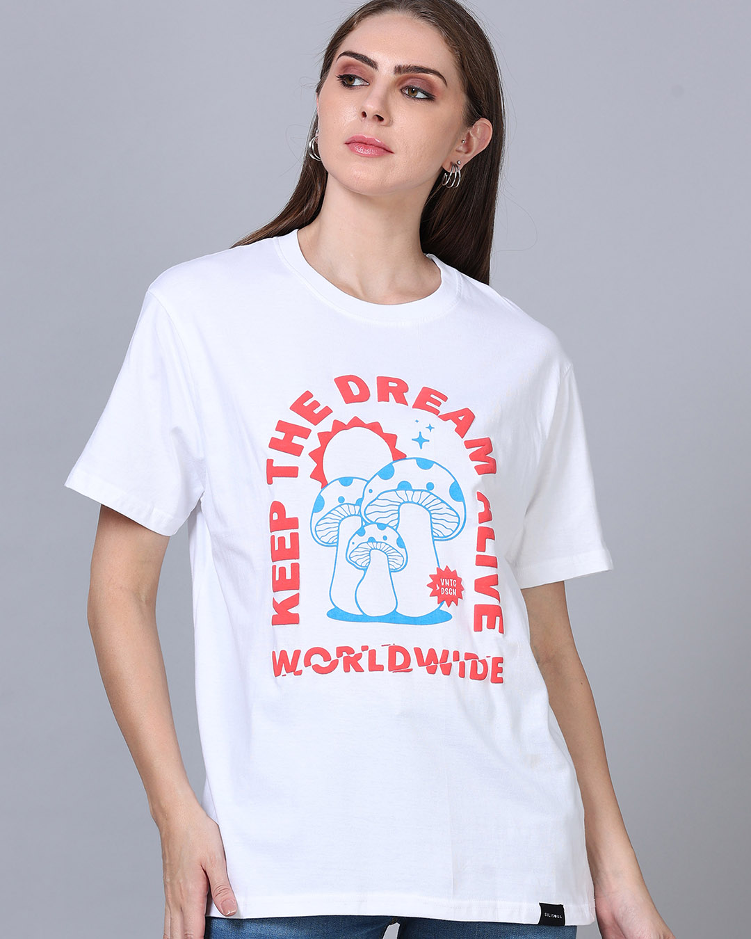 Shop Women's White Keep The Dream Alive Puff Printed Relaxed Fit T-Shirt-Back